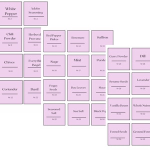 Pink 72 printable spices labels | printable spices labels for your kitchen | organise your kitchen with spices labels in pink| print at home