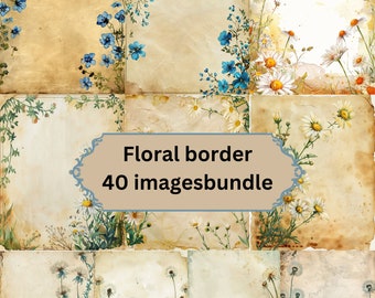Bloemenrand, Scrapbookpagina, Victoriaanse dagboekpagina, Collageblad, Digitale download, Junk Journal Papers, Afdrukbaar papier