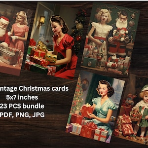 Tarjetas navideñas retro, paquete de tarjetas navideñas, formato PDF, PNG, JPG, descargar, imprimir y compartir el espíritu navideño, también utilizable en línea