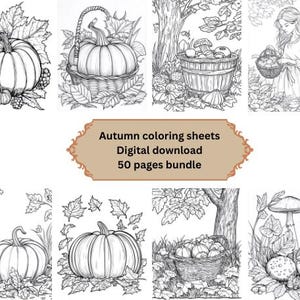 50 Autumn Coloring Pages: Fall Designs for Kids & Adults (Digital Download)