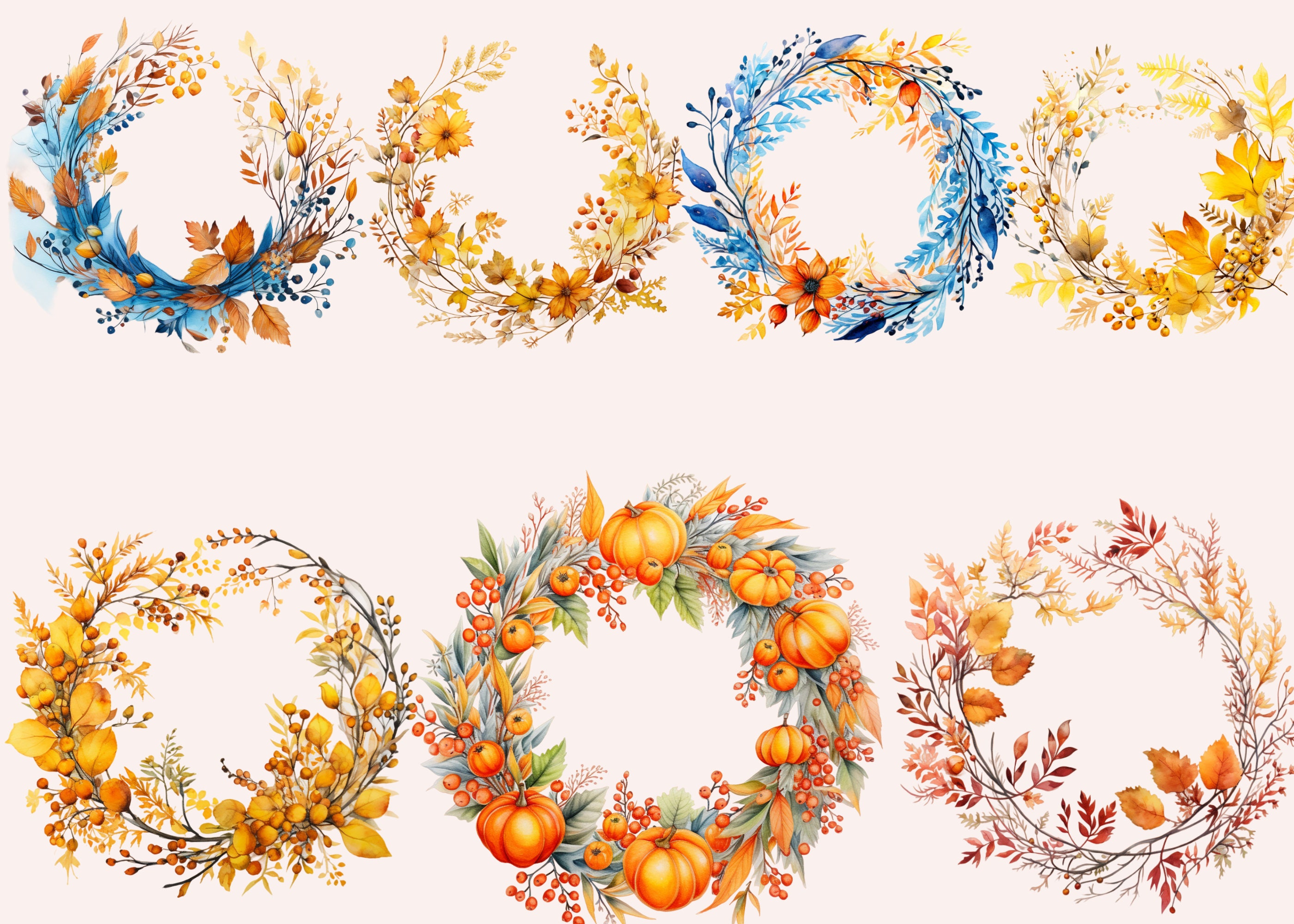 Watercolor Autumn Wreath Clipart, Fall Clipart, Autumn Leaves ...