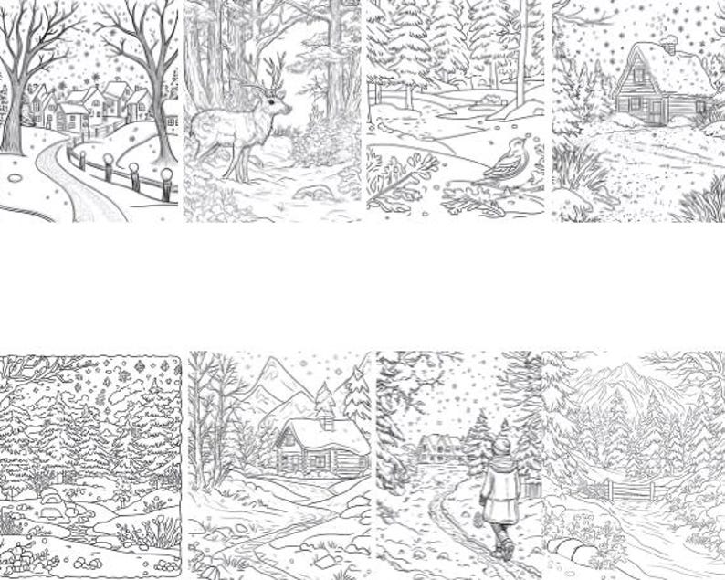 Winter Wonderland Coloring Pages: Cozy Cabins & Snowflakes (digital ...