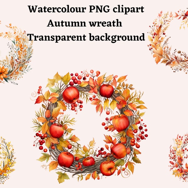 Watercolor Autumn Wreath Clipart, Fall Clipart, Autumn Leaves, Watercolor Fall Floral, Fall Clipart, Transparent background