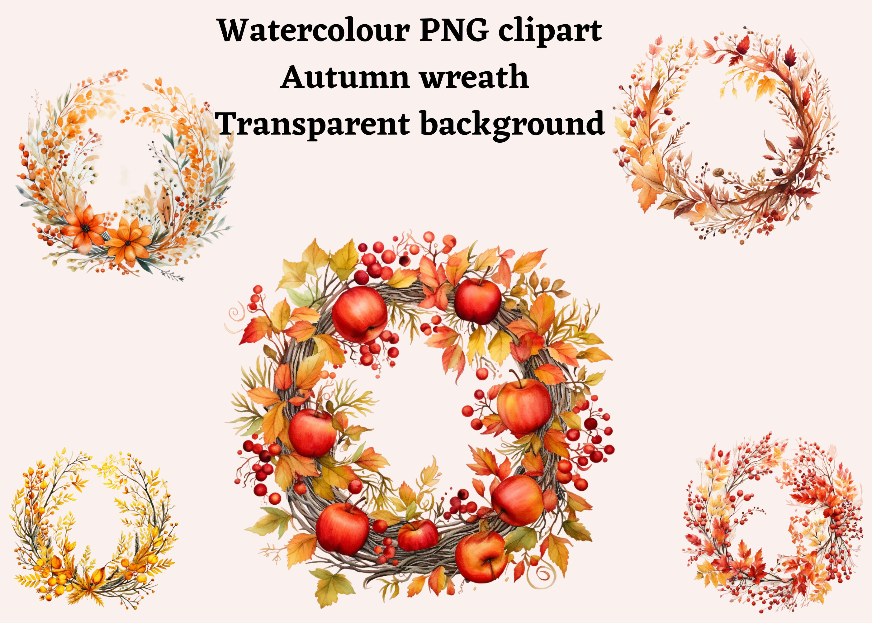 Watercolor Autumn Wreath Clipart, Fall Clipart, Autumn Leaves ...