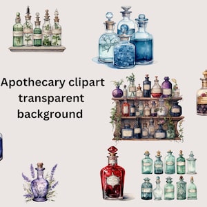 Apothecary clipart bundle with transparent background, apothecary creative project, apothecary bottles, apothecary shelves, magic clipart