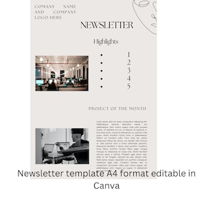 Newsletter Template, Professional Email Newsletter Template. A4 format editable in Canva