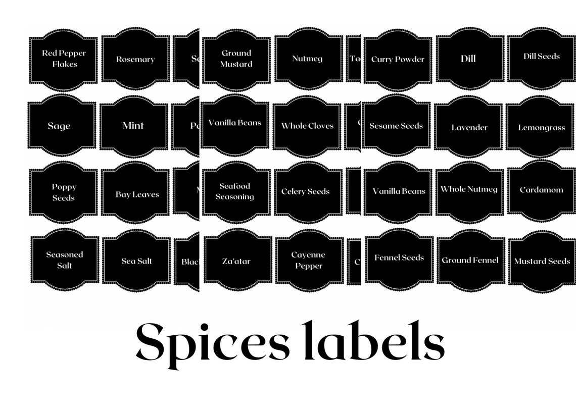 72 Black Printable Spices Labels Aesthetic Spices Labels Jar Labels