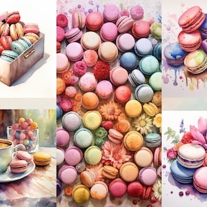 25 pc macarons bundle in watercolour | watercolour bundle with macarons | digital files| printable files| macarons in watercolour| AI files