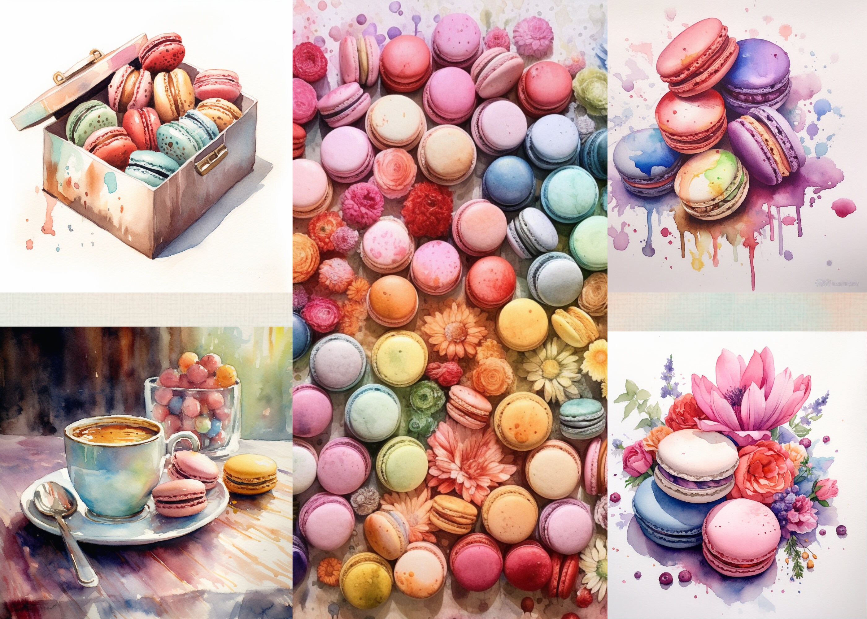 25 Macarons in Aquarell | Aquarell-Bundle mit Macarons | digitale Dateien| druckbare Dateien | Macarons in Aquarell | AI Dateien