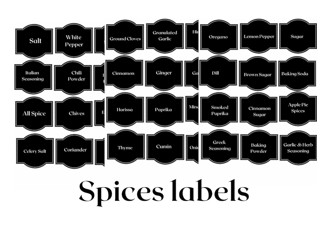 72 Black Printable Spices Labels Aesthetic Spices Labels Jar Labels