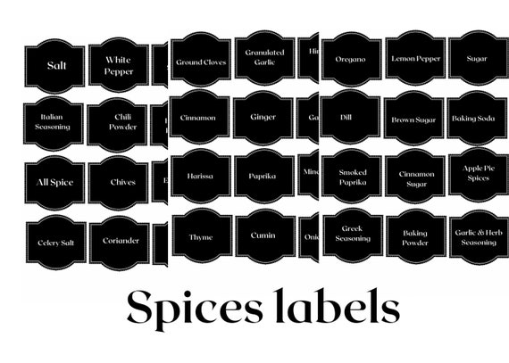 72 Black Printable Spices Labels Aesthetic Spices Labels Jar