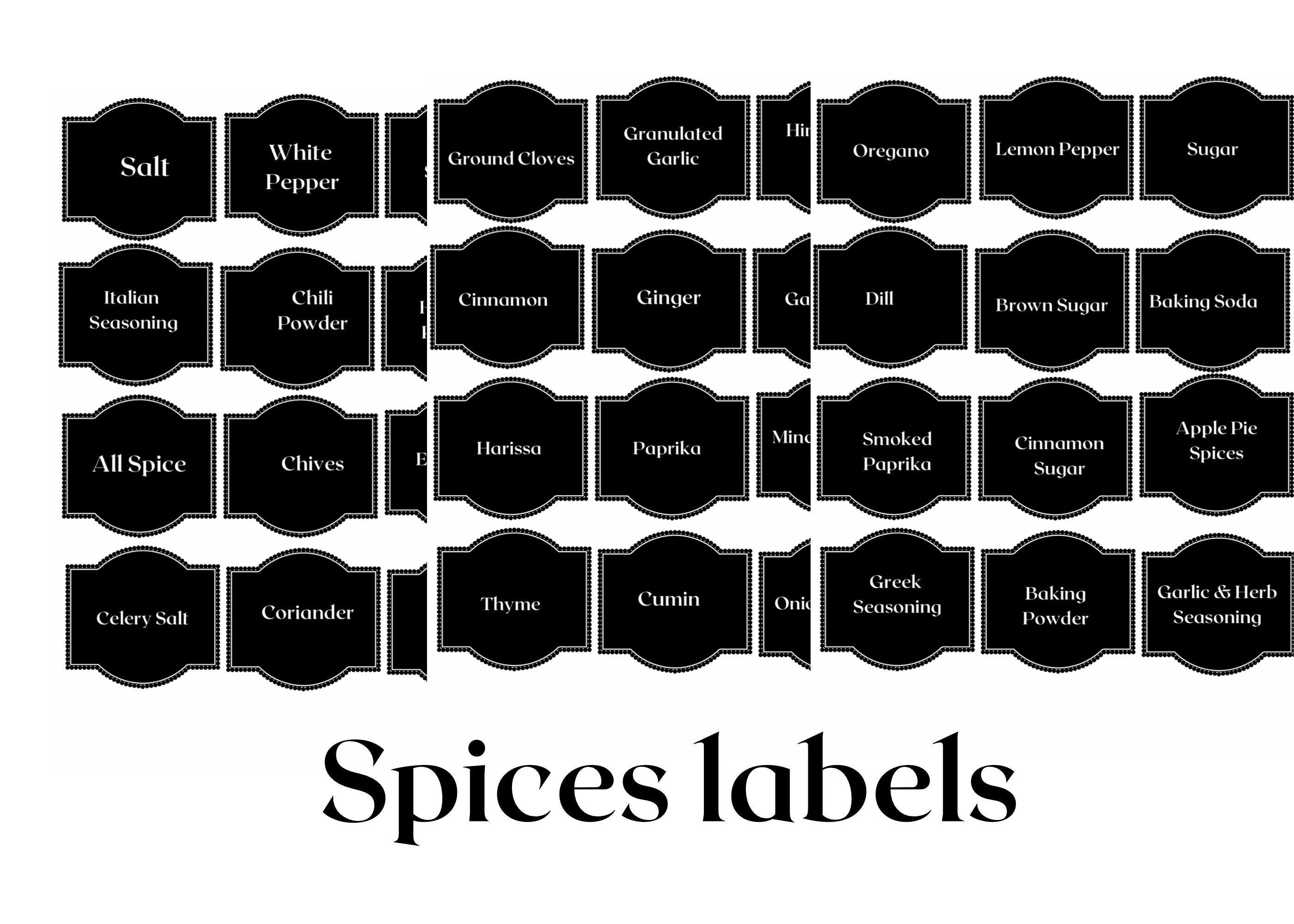 72 Black Printable Spices Labels| Aesthetic Spices Labels| Jar Labels ...