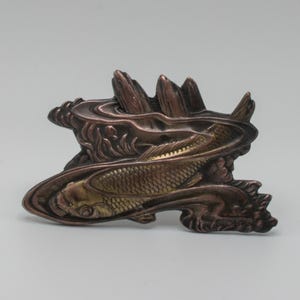 Estate c. 1910 Art Nouveau Brass Fish Coral Seaweed Water Business Card Holder on Easel Fishing Fisherman Ocean Lake River Desk Office
