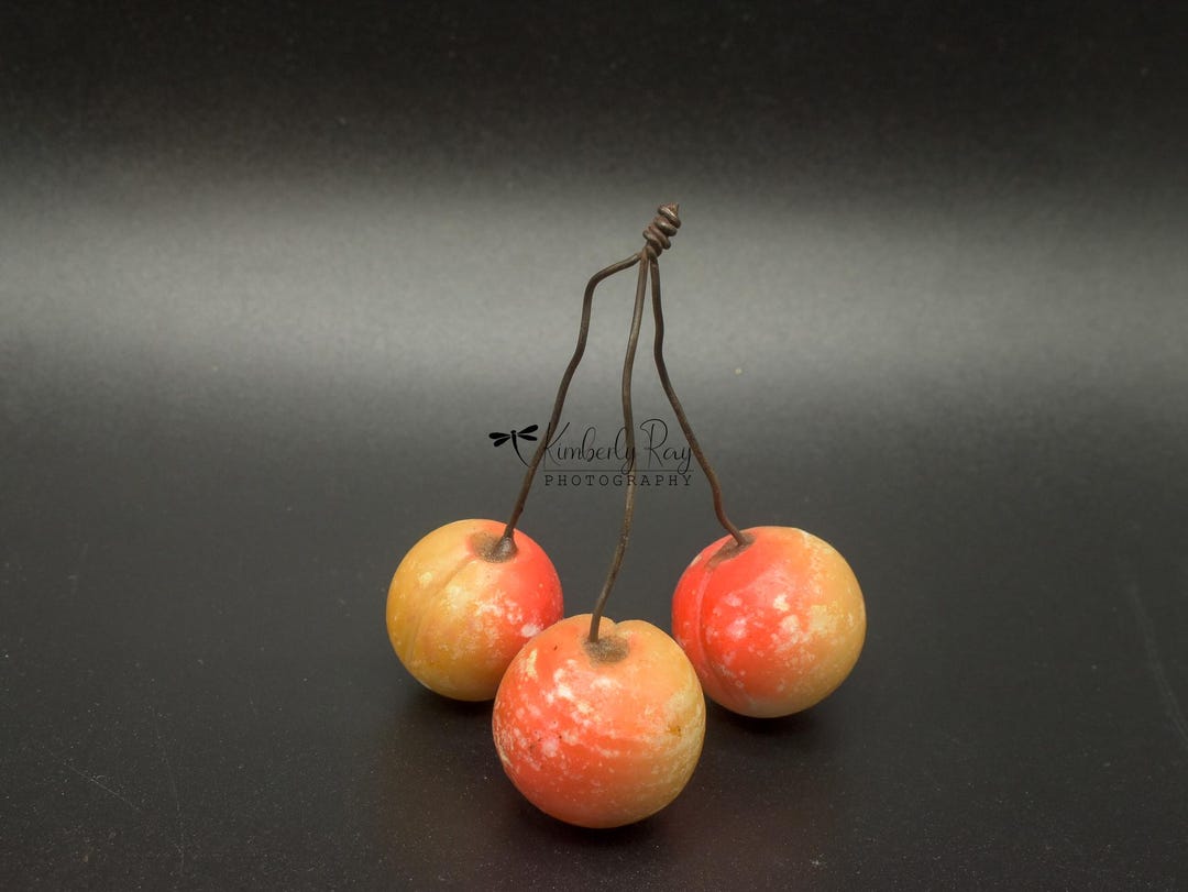 Grapes De Cerises En Albâtre Italien Vintage - Lot De 2 - Rouge - Décoration - Occasion