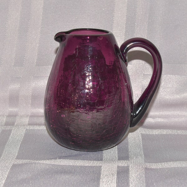 Vintage MCM Purple Pilgrim Glass Co. Crackle Art Glass Small Pitcher Amethyst Grape Mid Century Modern Rainbow Blenko Kanawha