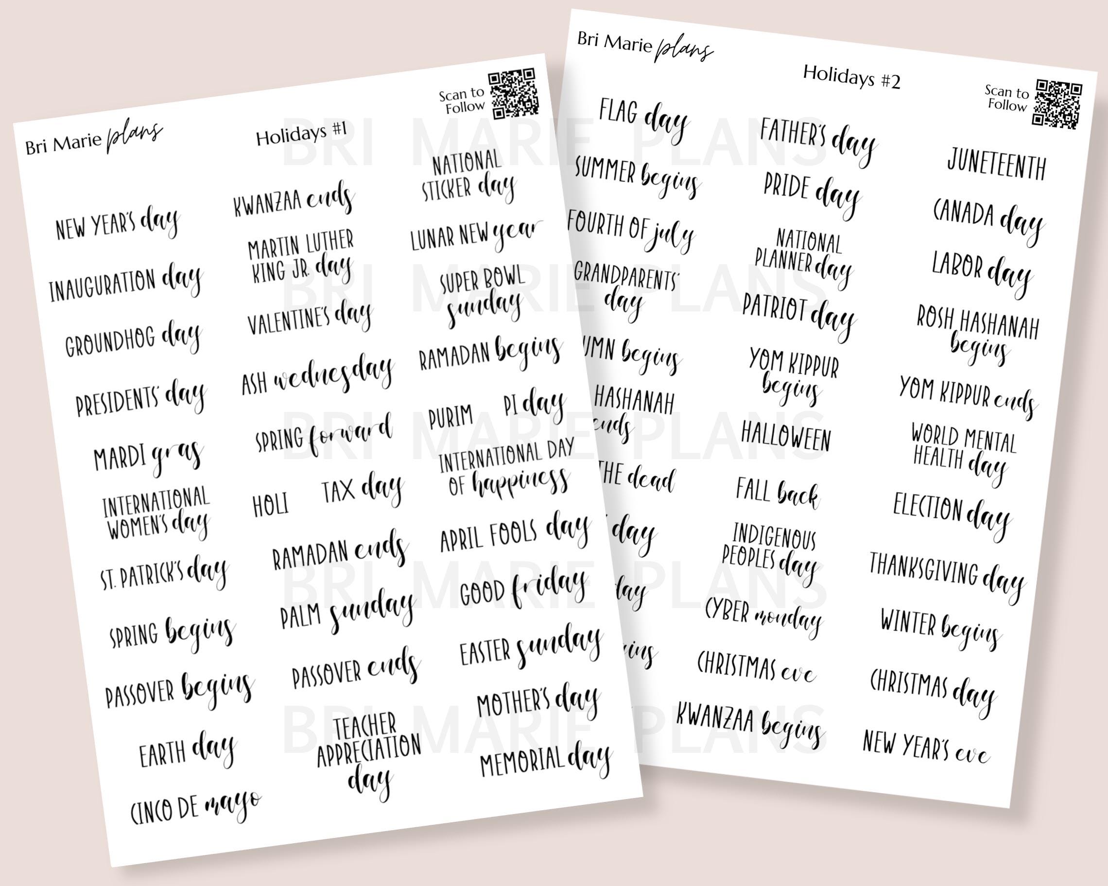 Holiday Scripts Set | Printable Planner Stickers | Seasonal & National ...