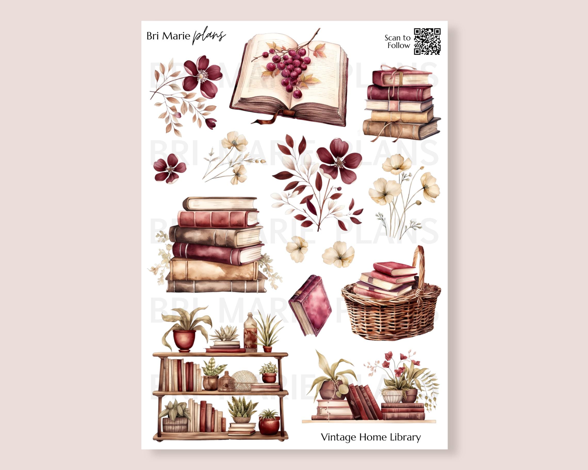 Vintage Home Library Sticker Sheet | Bookish Planner Stickers | Cozy ...