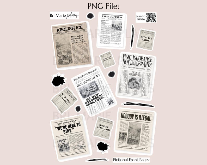 Newspaper Sticker Design Fictional Front Pages Fundraiser Sticker Sheet | Activist Planner ...