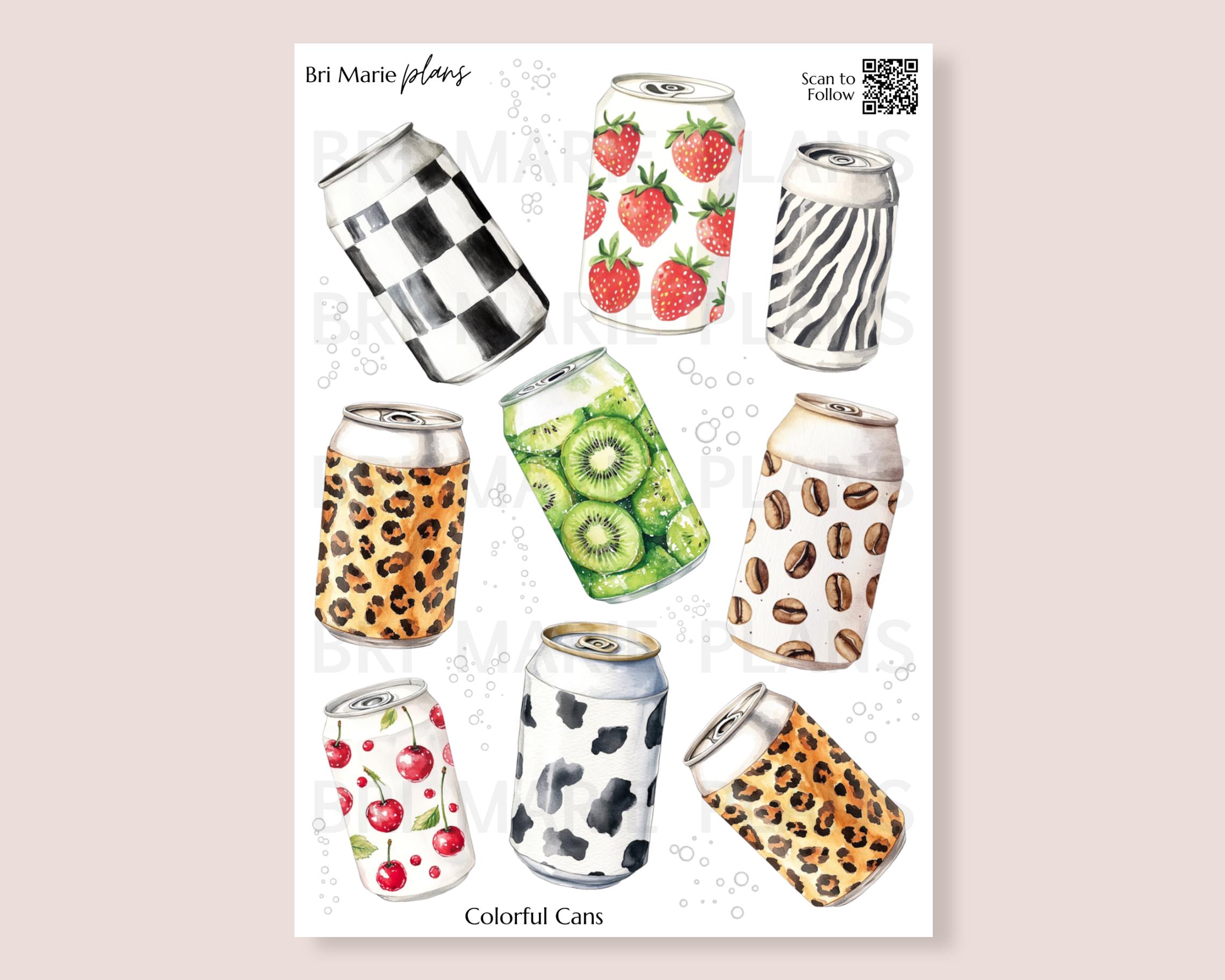 Colorful Cans Sticker Sheet | Funky Soda Can Planner Stickers | Cherry ...