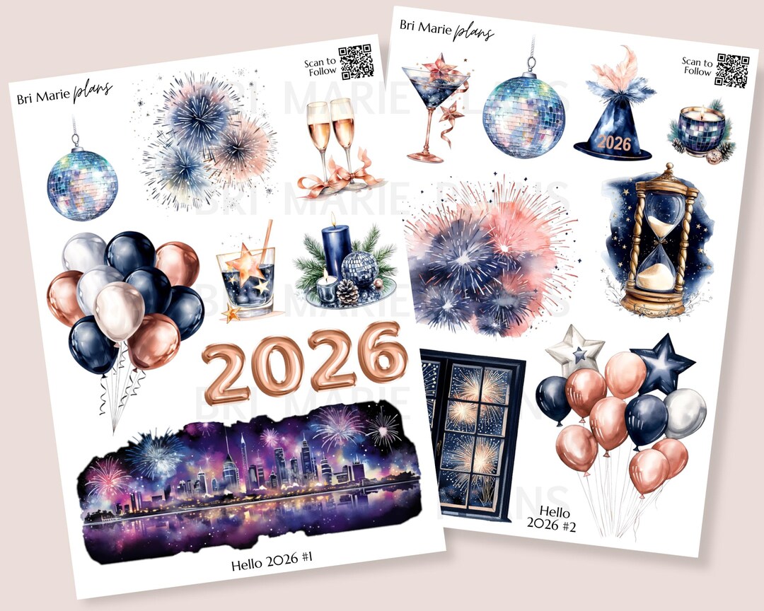 New Year 2026 Set | Printable Planner Stickers Bundle | NYE Icons ...