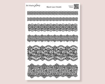 Black Lace Washi | Printable Planner Stickers