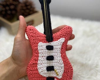 Virkad elgitarr, amigurumi gitarrkonst, kawaii plyschleksak för musiker