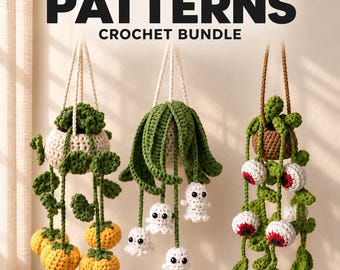 Crochet Pattern Bundle 3 in 1 Halloween plants, pumpkin ghost spooky eyes amigurumi pdf
