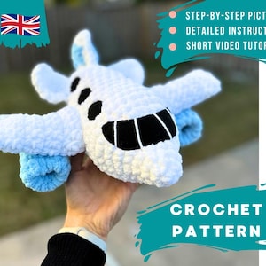 Flugzeug Häkelmuster, Plushie Flugzeug PDF, süßes Amigurumi Tutorial für Anfänger, DIY großes gefülltes Baby Spielzeug, handgemachtes Geschenk, digitaler Download