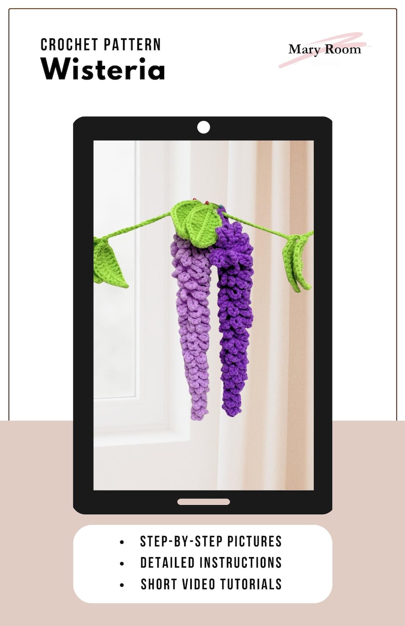 Crochet Hanging Wisteria Plant Pattern – Cute Office and Home Decor | Digital Download PDF | DIY Floral Wall Art | Handmade Gift Idea