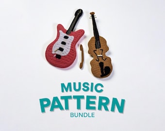 Crochet Music Pattern Bundle - Electric Guitar & Mini Violin Amigurumi PDF, Musician Gift, Music Lover, 2-in-1 Pattern Pack