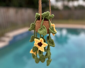 Crochet Sunflower Plant Botanical Decor Handmade Wall Hanging Unique Home Boho Bedroom and Office Thoughtful Gift for Plant Lovers