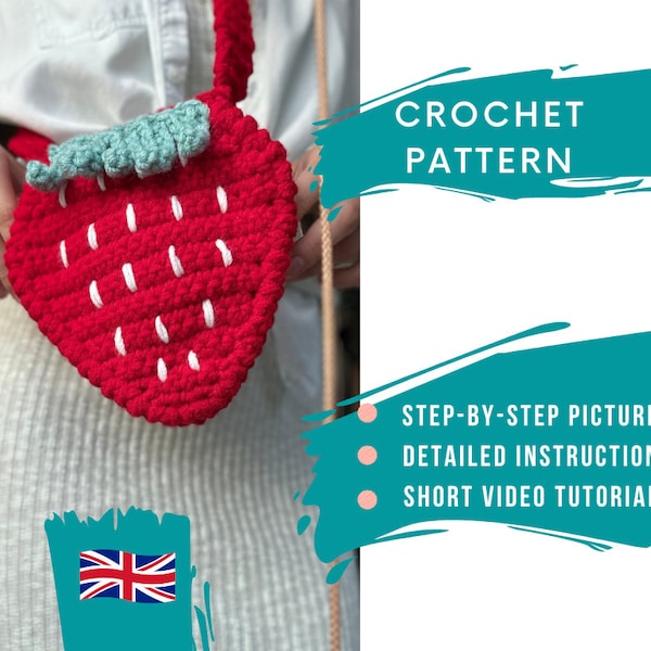 CROCHET STRAWBERRY Bag PATTERN | Amigurumi Bag | Diy handbag | Purse for Her | Handmade Crossbody Bag | Crochet Project | Gift