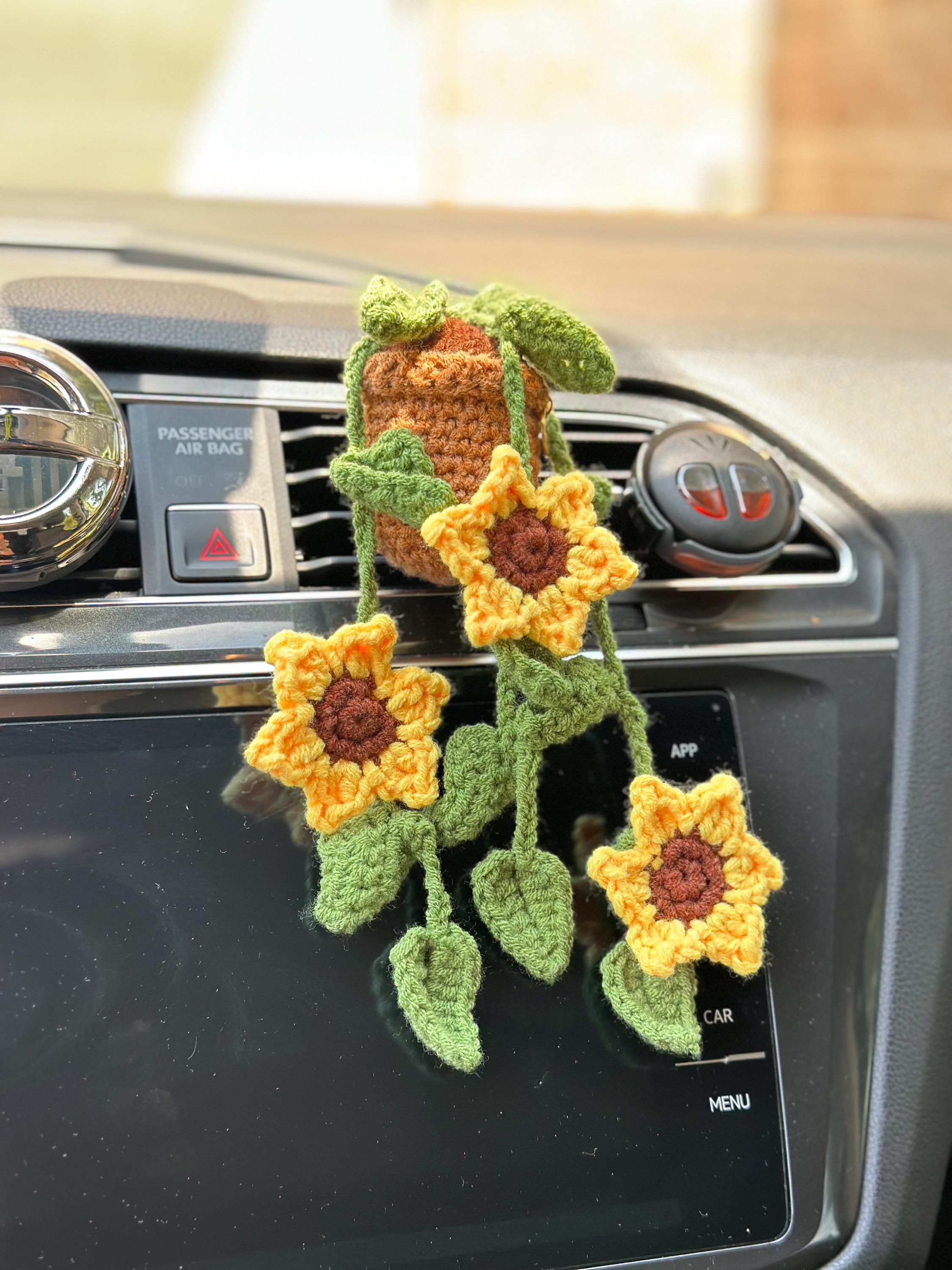 Crochet Sunflower Plant Car Vent Clip With Lavender Scent Handmade
