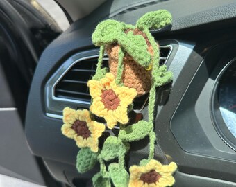 Crochet Sunflower Plant Car Vent Clip With Lavender Scent Handmade