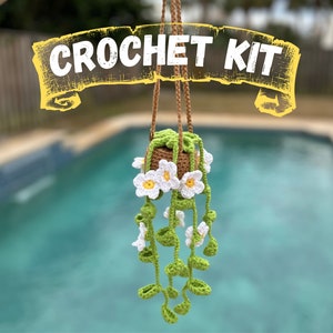 DIY Crochet Kit: Beginner Friendly Hanging Plant with Daisy Flowers Pattern for Housewarming and Home Wall Boho Decor Handmade Gift Idea