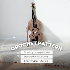 Patrón de violín a crochet en PDF, mini violín amigurumi, regalo para profesor de música, amante de la música clásica, tutorial de violín de peluche, regalo de cumpleaños para músicos