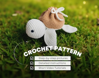 Patrón de tortuga de ganchillo con mochila / Tortuga con bolso / Tutorial de amigurumi / Juguete de peluche para bebés y niños / Peluches de peluche / Regalo para niños
