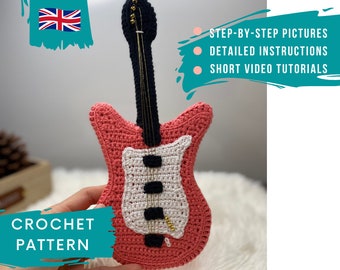 CROCHET GUITAR PATTERN pdf | Mini Guitar Amigurumi Tutorial | Miniature Model of Electric Guitar | Souvenir & Gift | Knickknack For Display