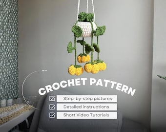 Crochet hanging pumpkins plant pattern, DIY amigurumi halloween decor for cozy home