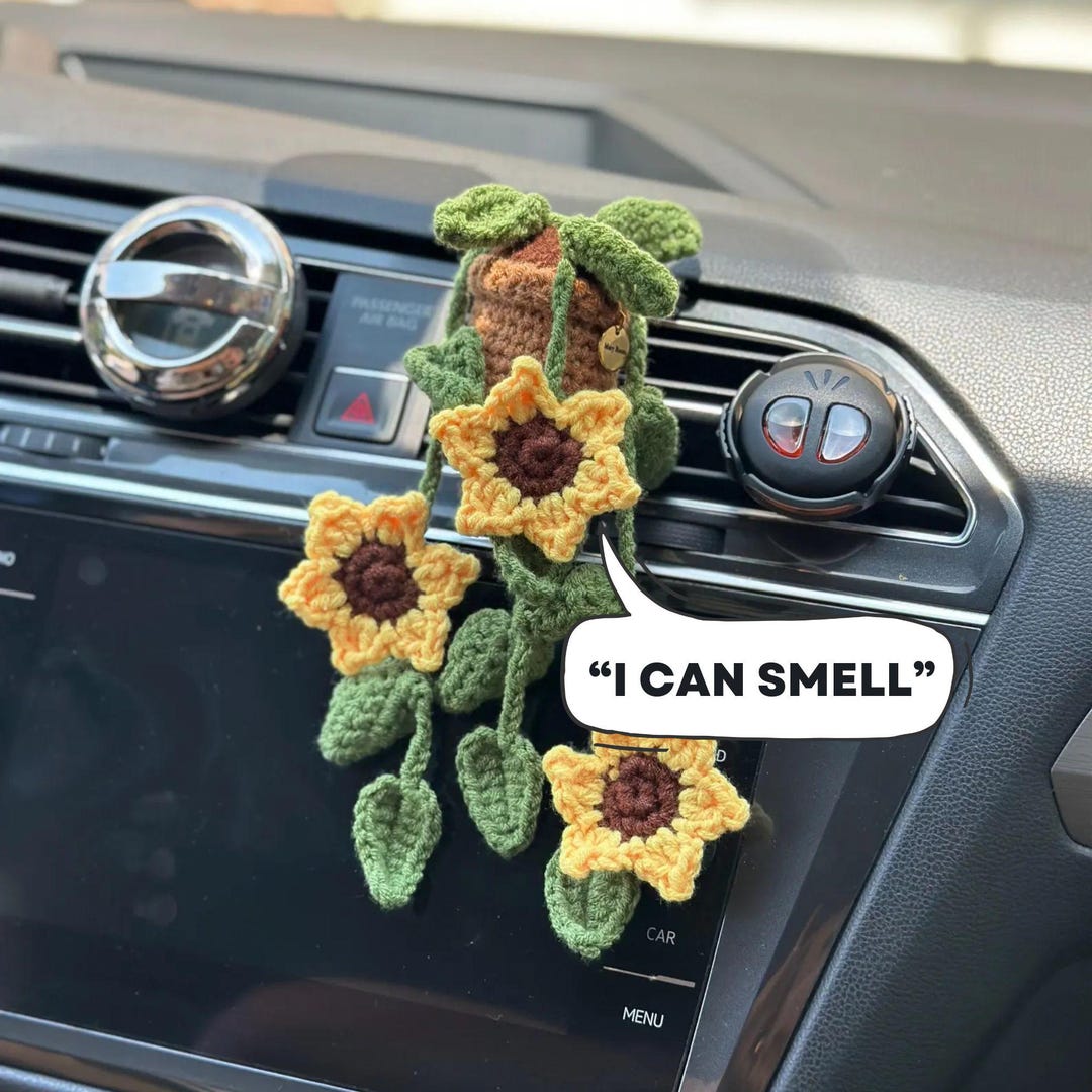 Crochet Sunflower Plant Car Vent Clip With Lavender Scent Handmade
