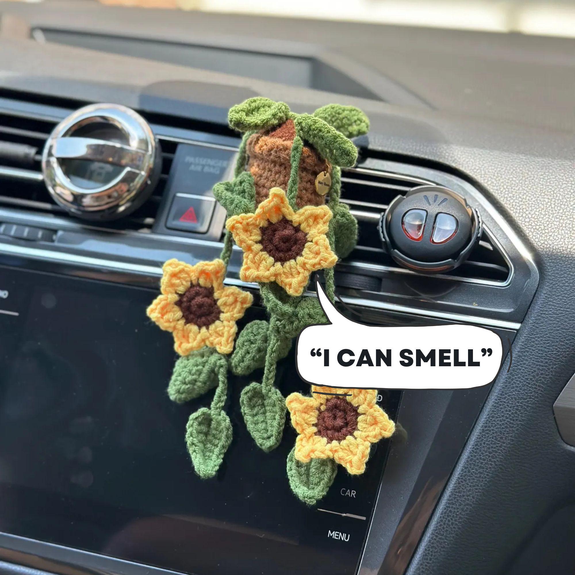 Crochet Sunflower Plant Car Vent Clip With Lavender Scent Handmade