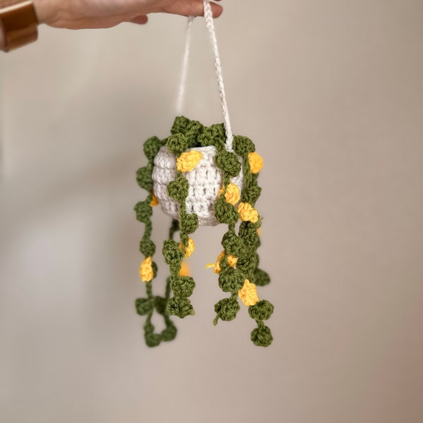 Crochet String of Pearls Plant with Flowers Decor Handmade Wall Hanging Unique Home Bedroom Office Thoughtful Gift for Plants Enthusiasts