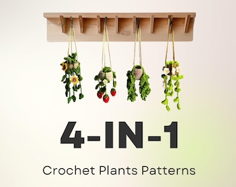 Paquete de plantas de ganchillo - Paquete de patrones 4 en 1: Margarita, fresa, girasol, helecho Amigurumi PDF, decoración bohemia para el hogar, regalo para amantes de las plantas