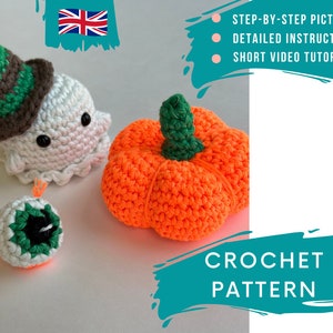 Halloween Crochet Pattern Halloween Set 3-in-1 Fall Pumpkin Ghost with a Witch Hat Crazy Eye Halloween Keychain Crochet Halloween PDF