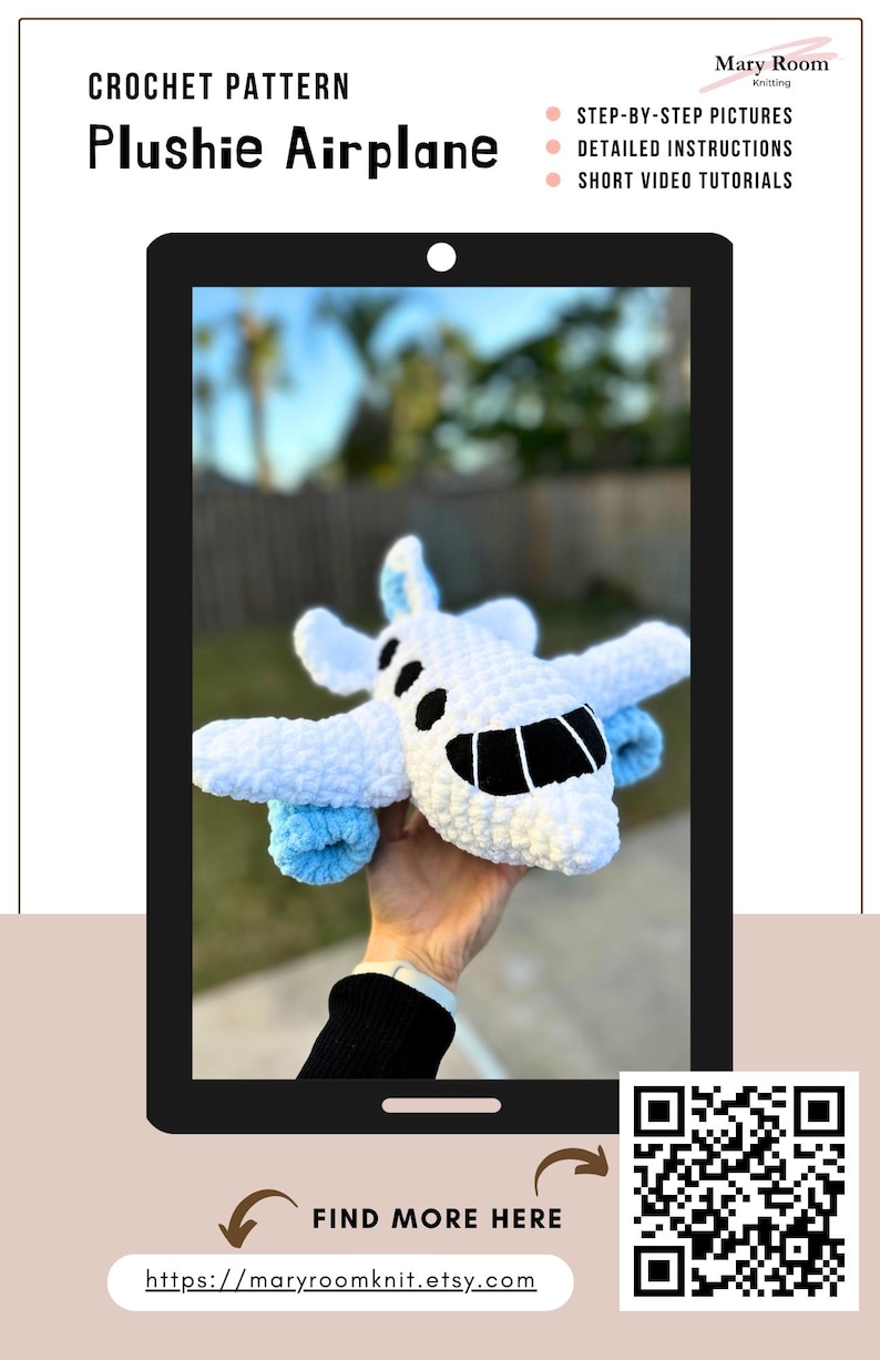 Crochet Airplane Pattern, Plushie Plane PDF, Cute Amigurumi Tutorial for Beginner, DIY Big Stuffed Baby Toy, Handmade Gift, Digital Download