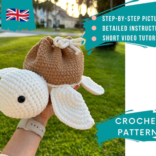 MOTIF TORTUE AU CROCHET | Tortue avec un sac | Tutoriel Amigurumi | en peluche pour bébé | Crochets rigolos en peluche | Jouets avec sacs | Cadeau