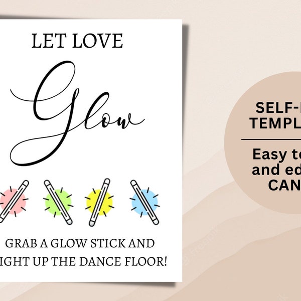 LET LOVE GLOW Wedding Sign, Fun Wedding Sign, Interactive Wedding Sign, Glow Sticks, Glow Party, Light Up the Dance Floor