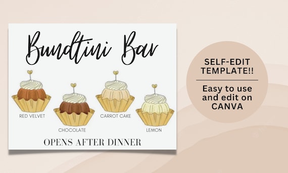 Bundtini Bar Sign, Wedding Sign, Reception Sign, Dessert Menu, Cake Sign, Wedding Table Signs, Cake Sign for Wedding Bundtinis Flavors