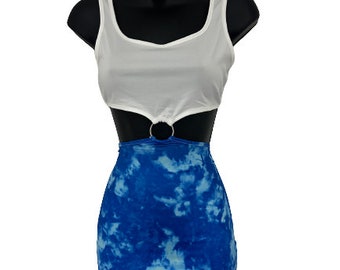 Julia Roberts Pretty Woman Dress ‘Vivian’ Fancy Dress Costume Metal O ring Blue Tie Dye and White Costume - NEW ready to ship