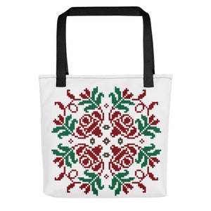 Bulgarian Folk Embroidery Pattern Print White Tote Bag